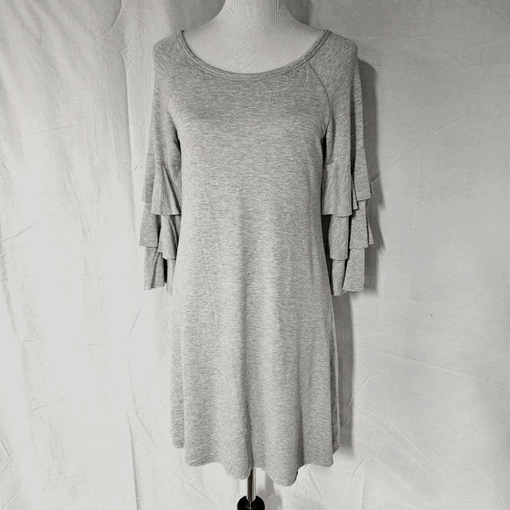 Bailey 44 Dovetail Gray Tiered Sleeves Scoop Neck Relaxed Fit French Terry Dress